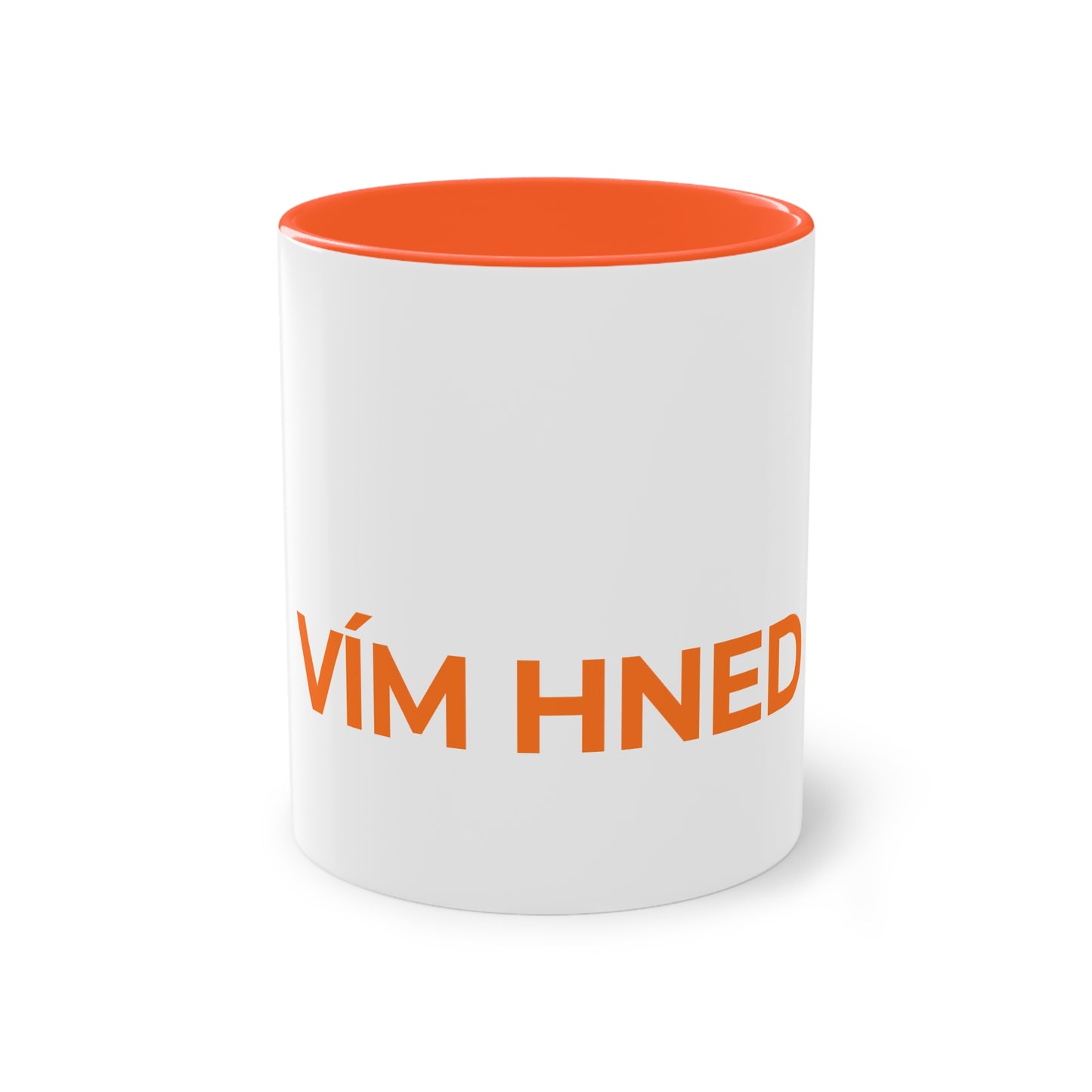 Dvoubarevný hrnek VÍM HNED – ORANŽOVÝ POTISK – 325 ml