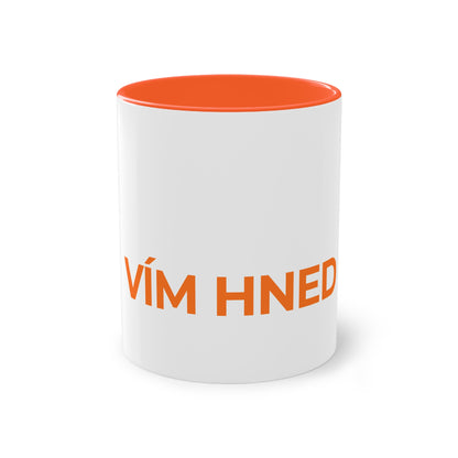Dvoubarevný hrnek VÍM HNED – ORANŽOVÝ POTISK – 325 ml