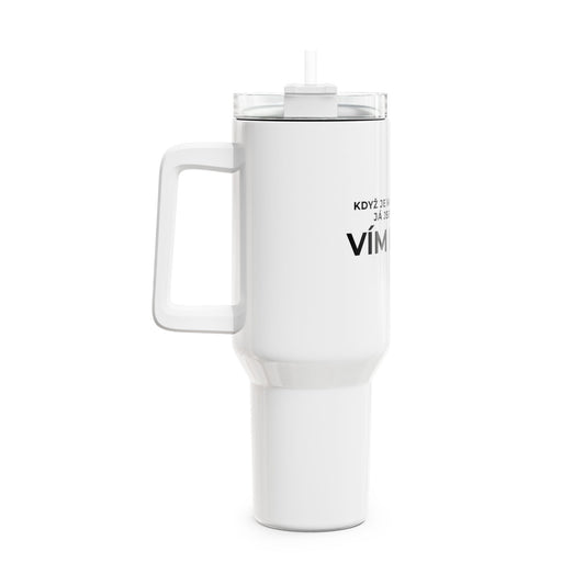 White KNOW NOW thermal mug with handle - PRINT - 1.18 l